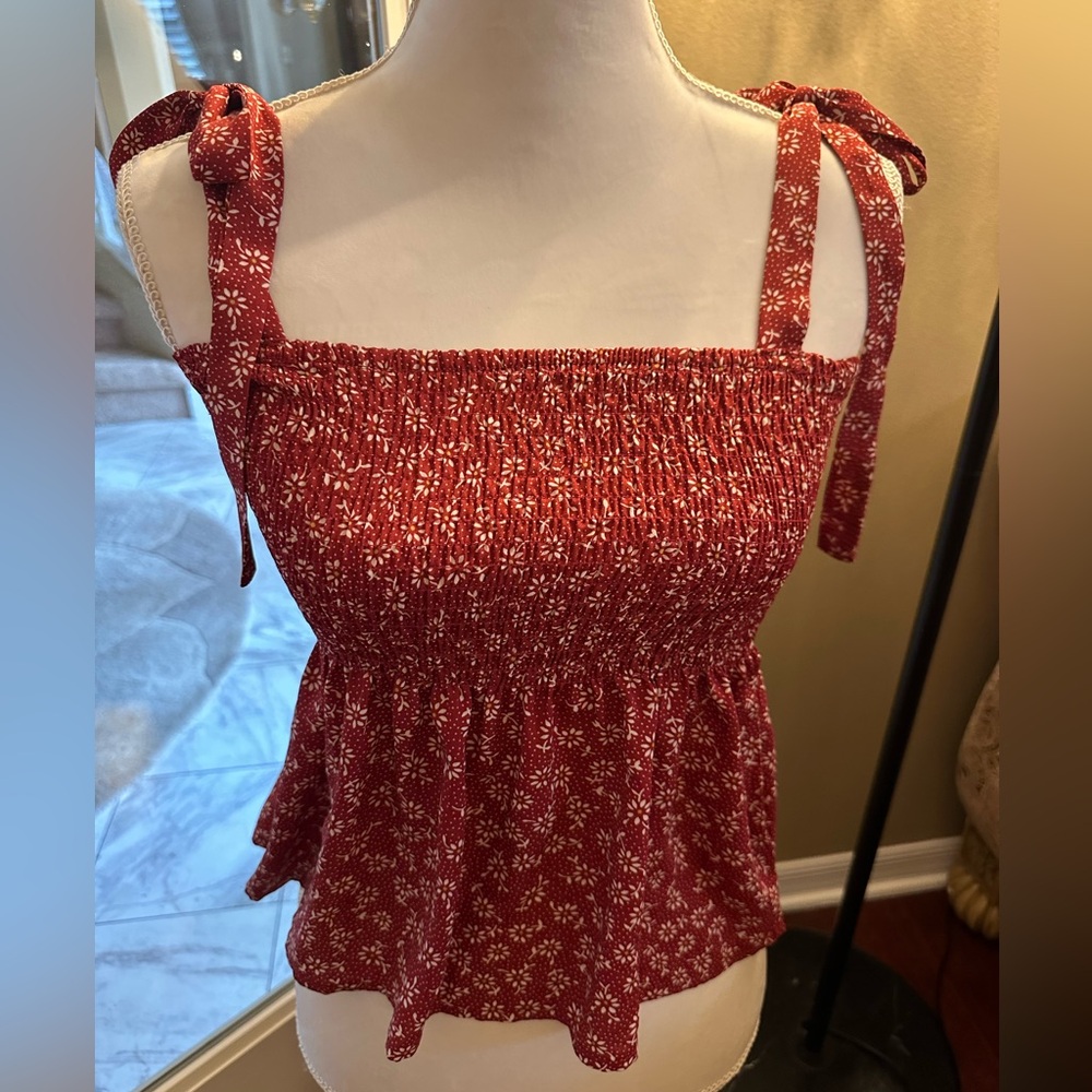 Red floral tank